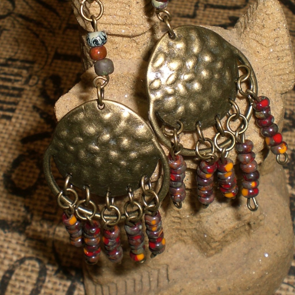 Ethnic Antique Brass Metal Dangle Earrings